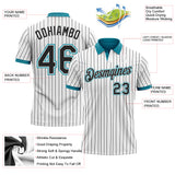 Custom White Black Pinstripe-Teal Performance Polo Shirt