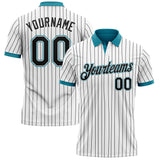 Custom White Black Pinstripe-Teal Performance Polo Shirt