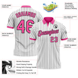 Custom White Black Pinstripe-Pink Performance Polo Shirt