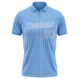 Custom Light Blue White Pinstripe-White Performance Polo Shirt