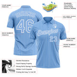 Custom Light Blue White Pinstripe-White Performance Polo Shirt