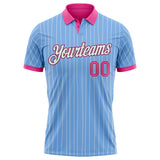 Custom Light Blue White Pinstripe Pink-Black Performance Polo Shirt