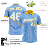 Custom Light Blue White Pinstripe-Yellow Performance Polo Shirt