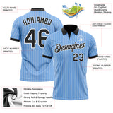 Custom Light Blue White Pinstripe-Black Performance Polo Shirt
