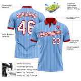 Custom Light Blue White Pinstripe-Red Performance Polo Shirt