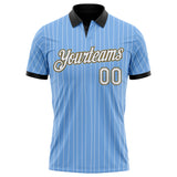 Custom Light Blue White Pinstripe Black-Old Gold Performance Polo Shirt