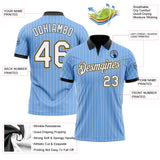 Custom Light Blue White Pinstripe Black-Old Gold Performance Polo Shirt