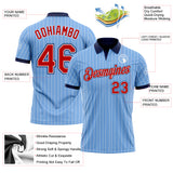 Custom Light Blue White Pinstripe Red-Navy Performance Polo Shirt