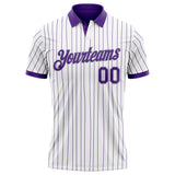 Custom White Purple Pinstripe-Gray Performance Polo Shirt