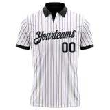 Custom White Purple Pinstripe Black-Gray Performance Polo Shirt
