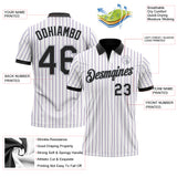 Custom White Purple Pinstripe Black-Gray Performance Polo Shirt