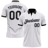 Custom White Purple Pinstripe Black-Gray Performance Polo Shirt