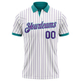 Custom White Purple Pinstripe-Teal Performance Polo Shirt