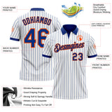 Custom White Royal Pinstripe-Orange Performance Polo Shirt
