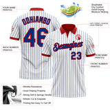 Custom White Royal Pinstripe-Red Performance Polo Shirt