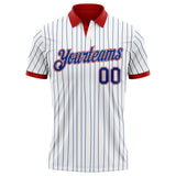 Custom White Royal Pinstripe-Red Performance Polo Shirt