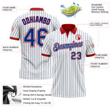 Custom White Royal Pinstripe-Red Performance Polo Shirt