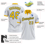 Custom White Royal Pinstripe-Yellow Performance Polo Shirt