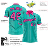 Custom Aqua White Pinstripe Pink-Navy Performance Polo Shirt