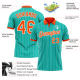 Custom Aqua White Pinstripe-Orange Performance Polo Shirt