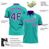 Custom Aqua White Pinstripe-Purple Performance Polo Shirt