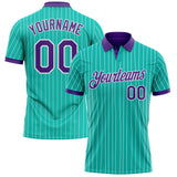 Custom Aqua White Pinstripe-Purple Performance Polo Shirt