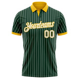 Custom Green White Pinstripe-Yellow Performance Polo Shirt