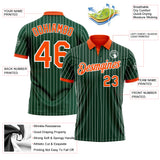Custom Green White Pinstripe-Orange Performance Polo Shirt