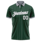 Custom Green White Pinstripe-Gray Performance Polo Shirt