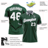 Custom Green White Pinstripe-Gray Performance Polo Shirt