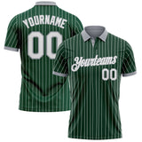 Custom Green White Pinstripe-Gray Performance Polo Shirt