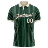 Custom Green White Pinstripe Cream-Black Performance Polo Shirt