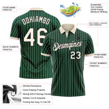 Custom Green White Pinstripe Cream-Black Performance Polo Shirt