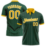 Custom Green White Pinstripe-Yellow Performance Polo Shirt