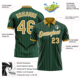 Custom Green White Pinstripe-Old Gold Performance Polo Shirt