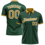 Custom Green White Pinstripe-Old Gold Performance Polo Shirt