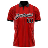 Custom Red Black Pinstripe-White Performance Polo Shirt