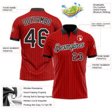 Custom Red Black Pinstripe-White Performance Polo Shirt