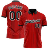 Custom Red Black Pinstripe-White Performance Polo Shirt