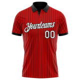 Custom Red Black Pinstripe-White Performance Polo Shirt