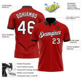 Custom Red Black Pinstripe-White Performance Polo Shirt