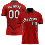 Custom Red Black Pinstripe-White Performance Polo Shirt