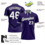 Custom Purple Black Pinstripe White-Gray Performance Polo Shirt