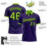 Custom Purple Black Pinstripe-Neon Green Performance Polo Shirt