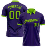 Custom Purple Black Pinstripe-Neon Green Performance Polo Shirt