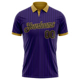 Custom Purple Black Pinstripe-Old Gold Performance Polo Shirt