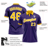 Custom Purple White Pinstripe-Yellow Performance Polo Shirt