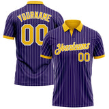 Custom Purple White Pinstripe-Yellow Performance Polo Shirt