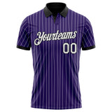 Custom Purple White Pinstripe-Black Performance Polo Shirt