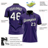 Custom Purple White Pinstripe-Black Performance Polo Shirt